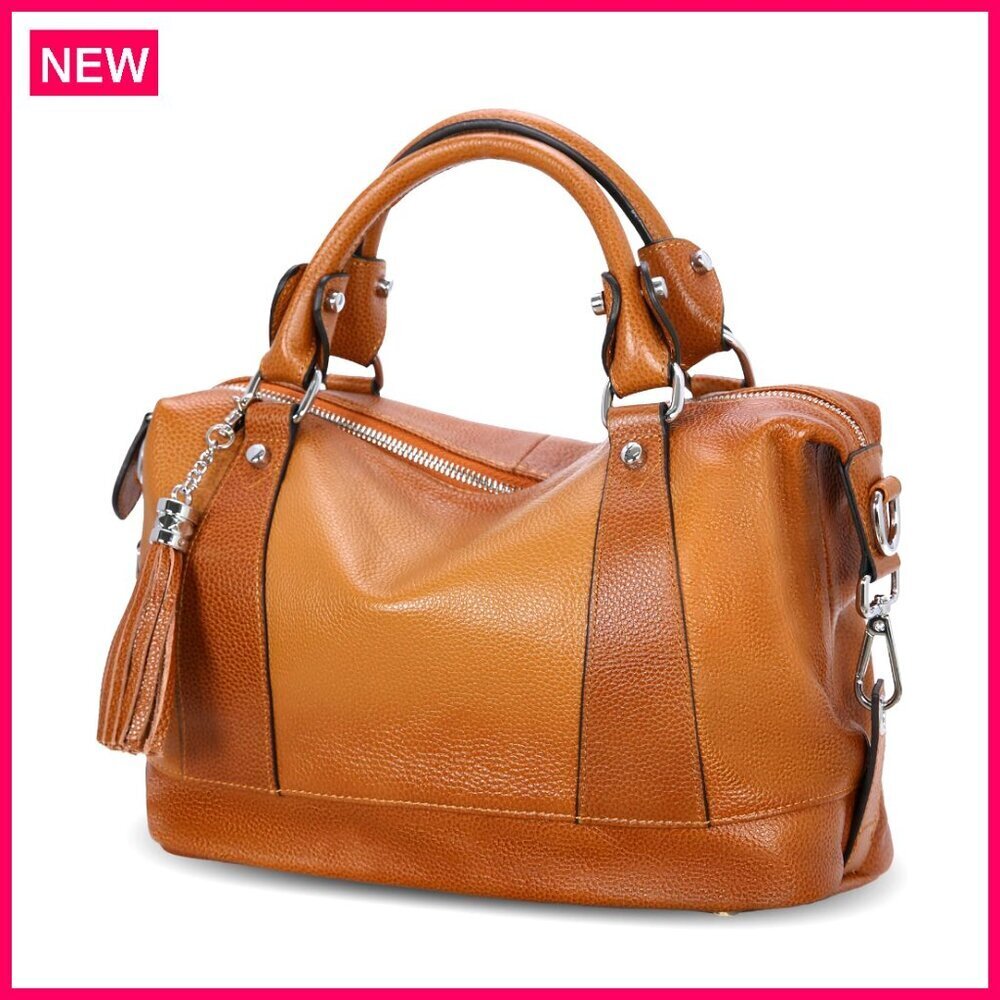 Genuine Leather Satchel Tote Crossbody Bag with Adjustable Strap